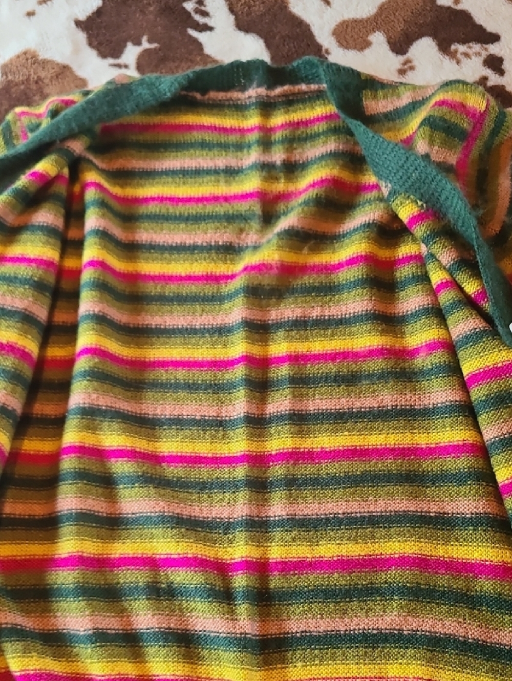 SHEIN Multicolor Striped Knit Cardigan with Dark Green Trim - Picture 3 of 5
